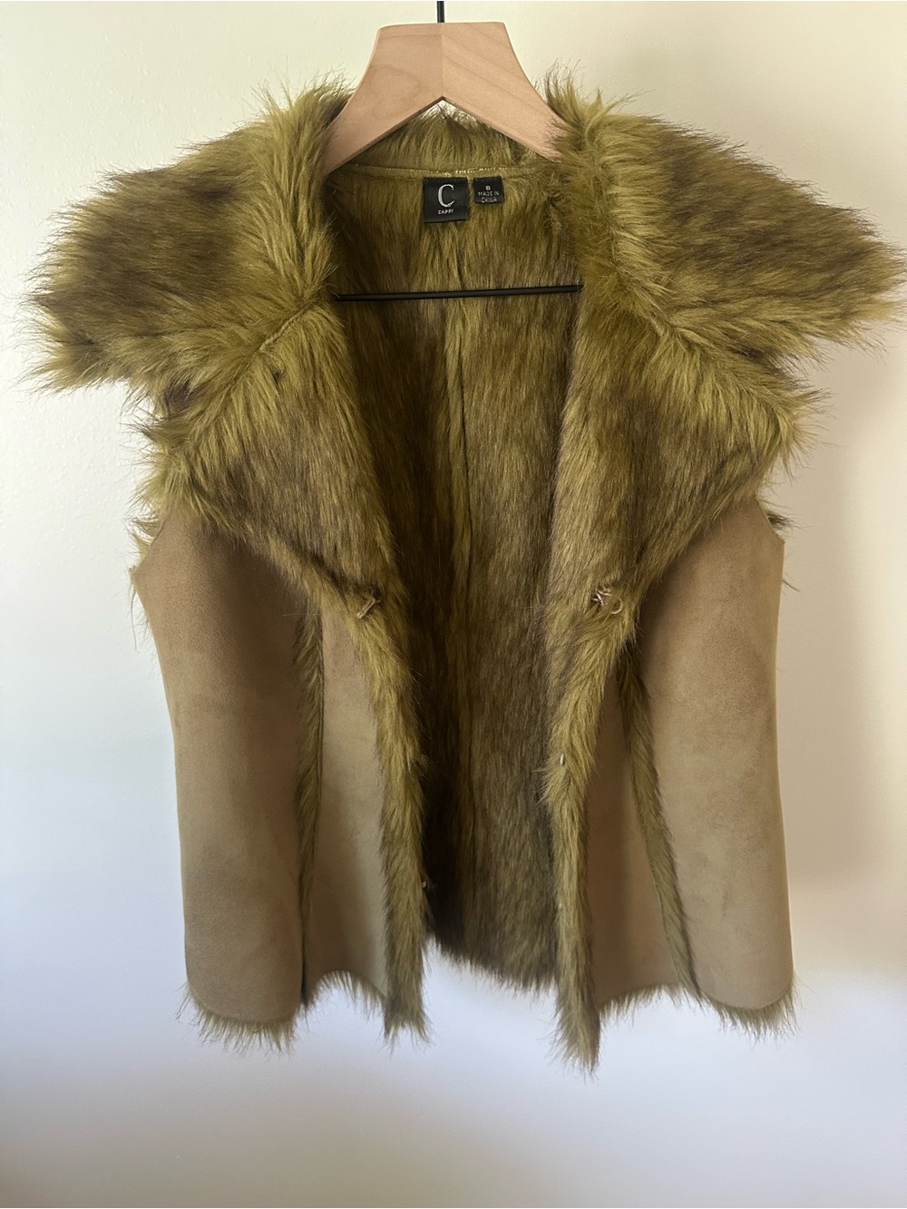 Penny Lane Inspired Vintage Faux Fur Trim Olive Suede Vest